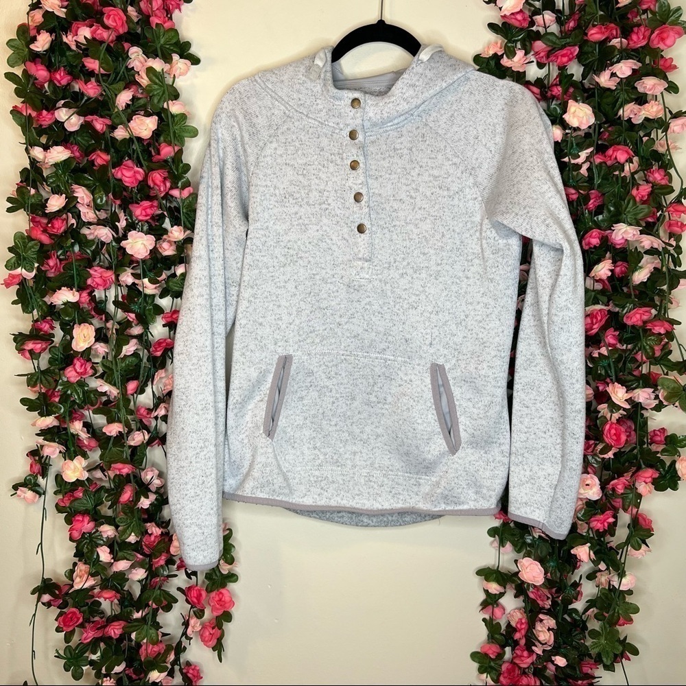 Thread & Supply Silver Knit Hooded Sweater Kangaroo Pouch Womens Medium Casual - Picture 1 of 11